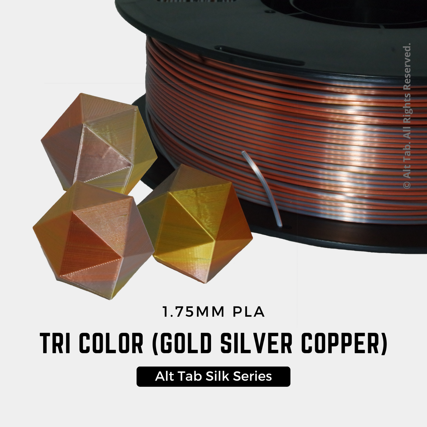 PLA Tri-color Silk – Gold-Silver-Copper (1.75mm 1KG Filament)