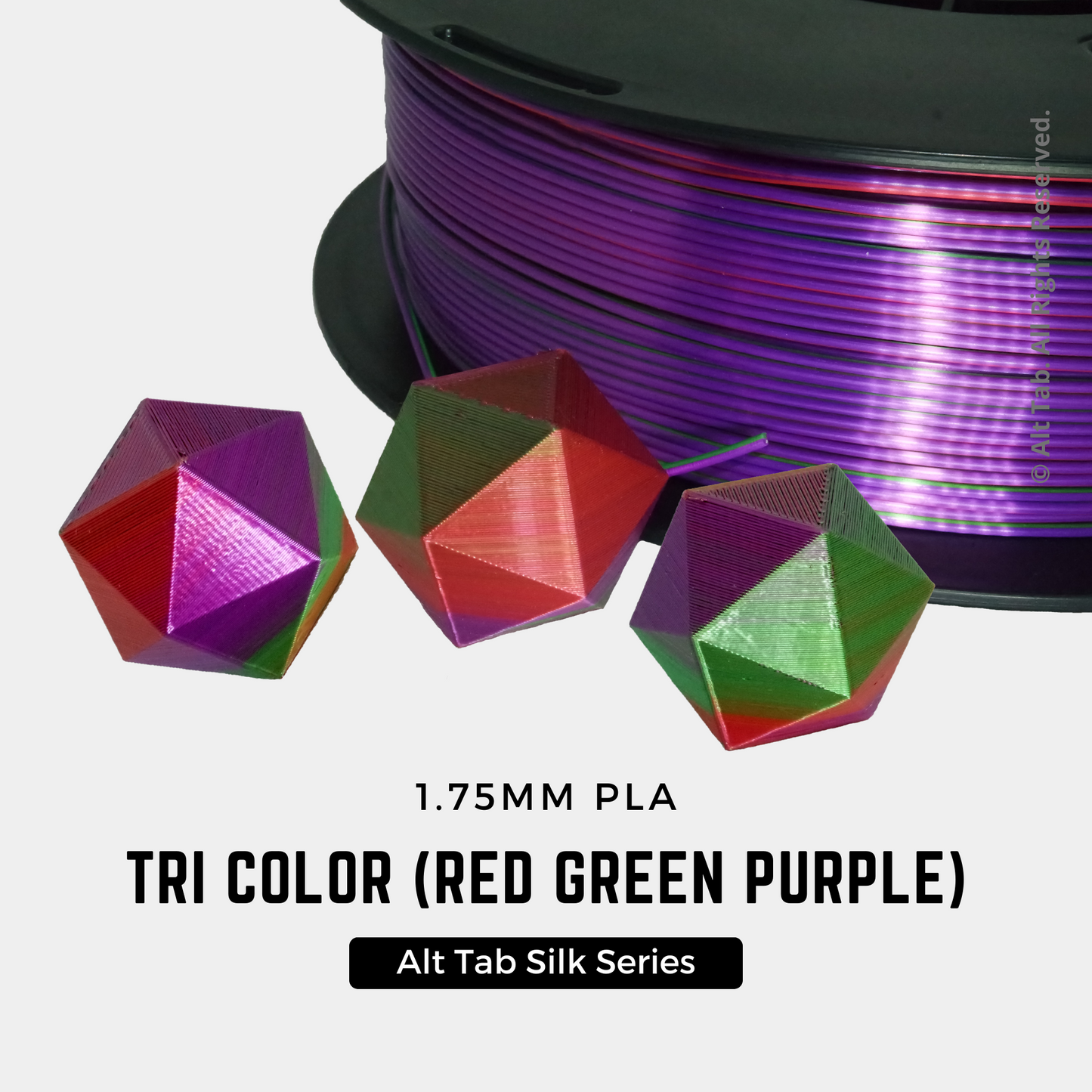 PLA Tri-color Silk – Red-Green-Purple (1.75mm 1KG Filament)