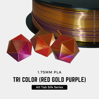 PLA Tri-color Silk – Red-Gold-Purple (1.75mm 1KG Filament)